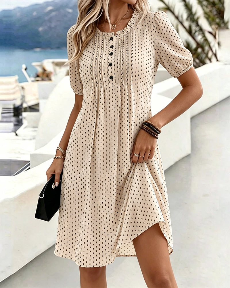 Kjole Rundhalset Polka Dot Ruffle