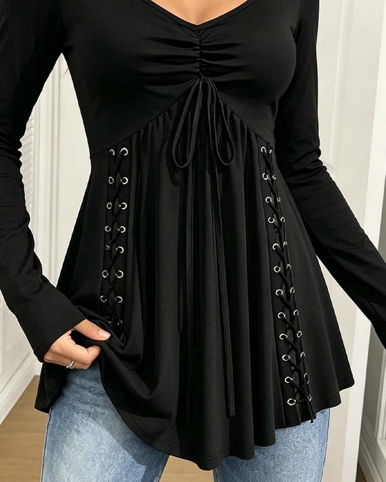 Bluse V-Hals Snor Lang Erme