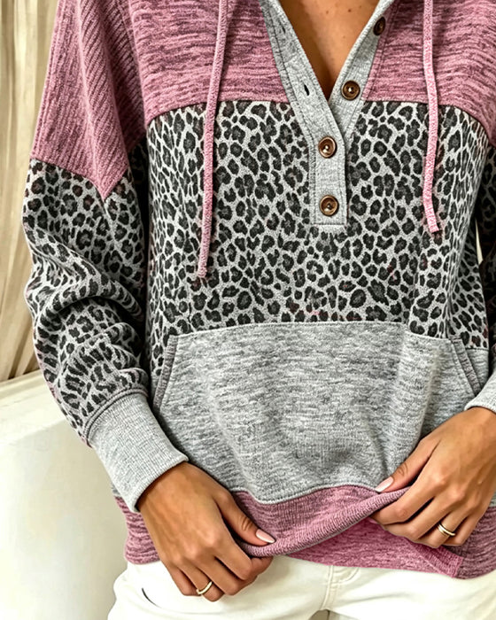 Hoodie Leopard Fargeblokk Dragsnor