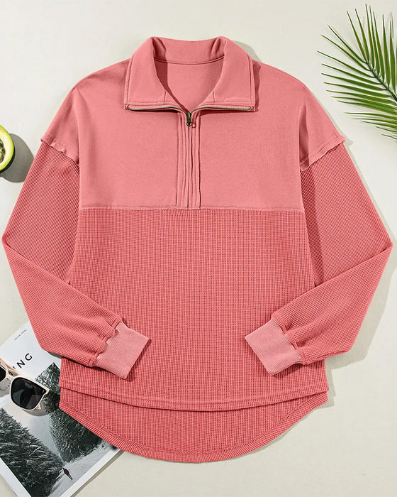Sweatshirt Halv Glidelås Vaffel Patchwork