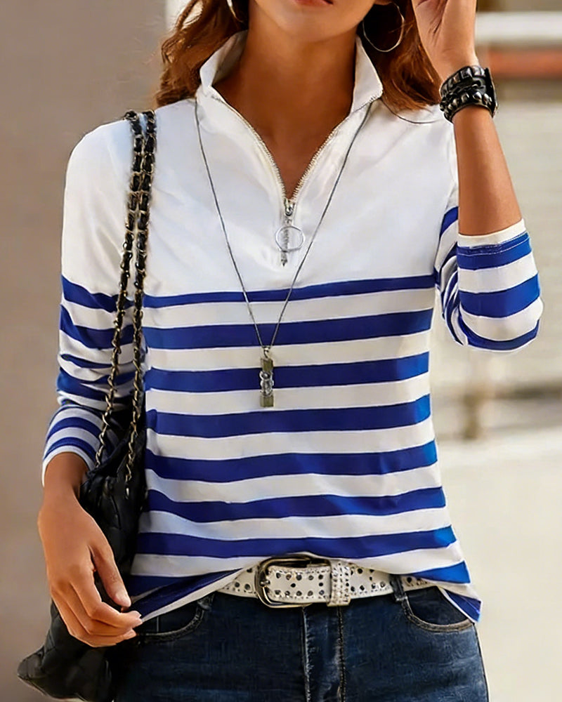 Topper Tops Halvzip Stående Krage Stribet