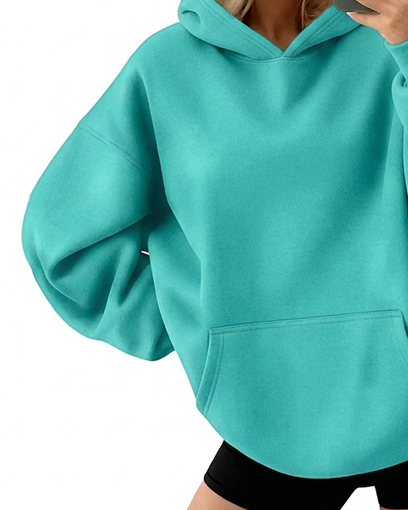 Hoodie Hetter Lomme Solid Løs