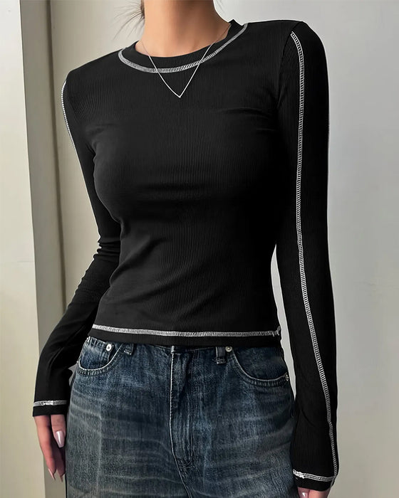 Topp Stilig Rund Hals Slim Fit Lang Erme