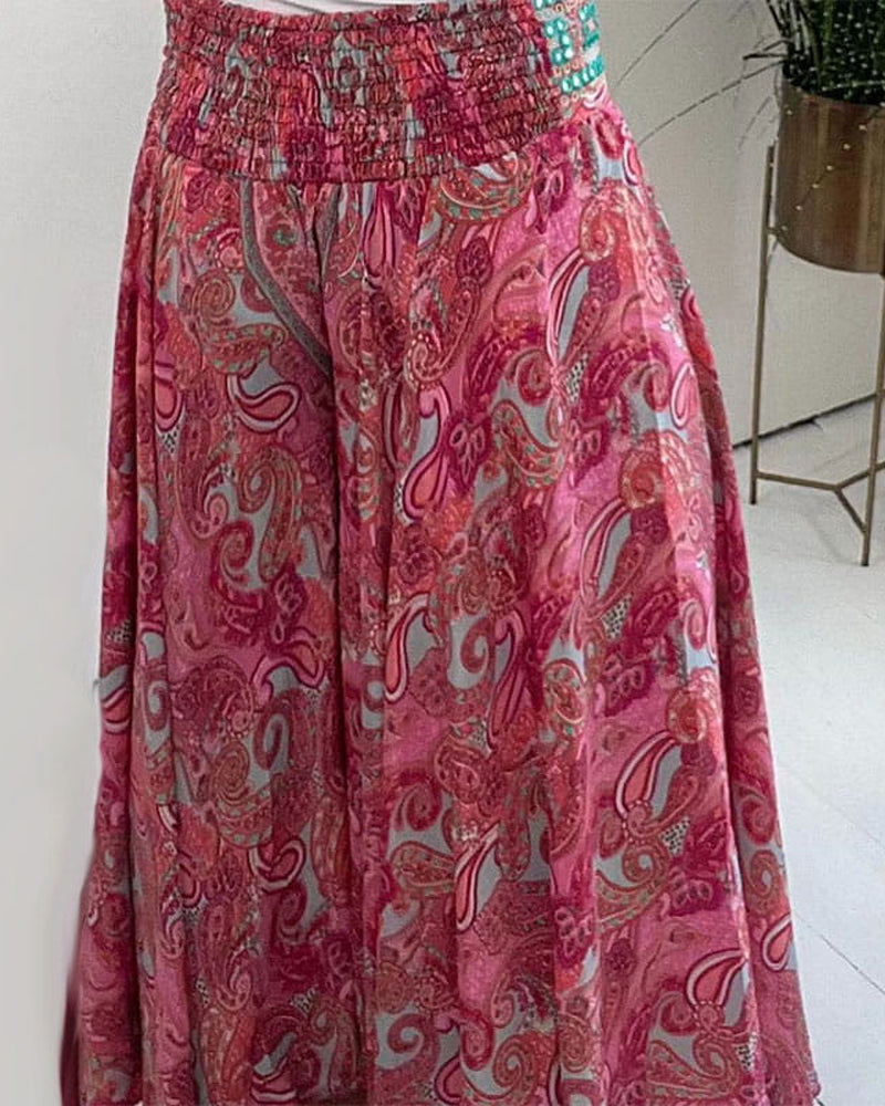 🌸 Mønstret Avslappet Halvlångt Skjørt