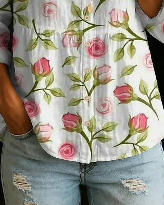 Bluse Blomster Trykk Løs