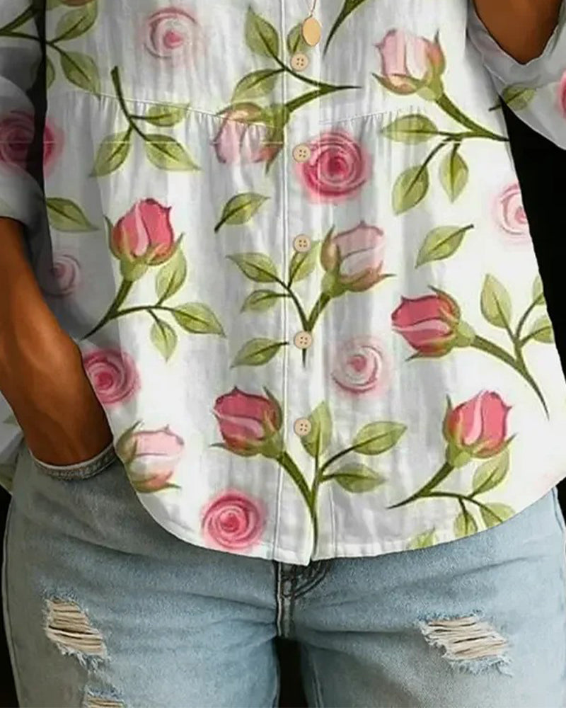 Bluse Blomster Trykk Løs