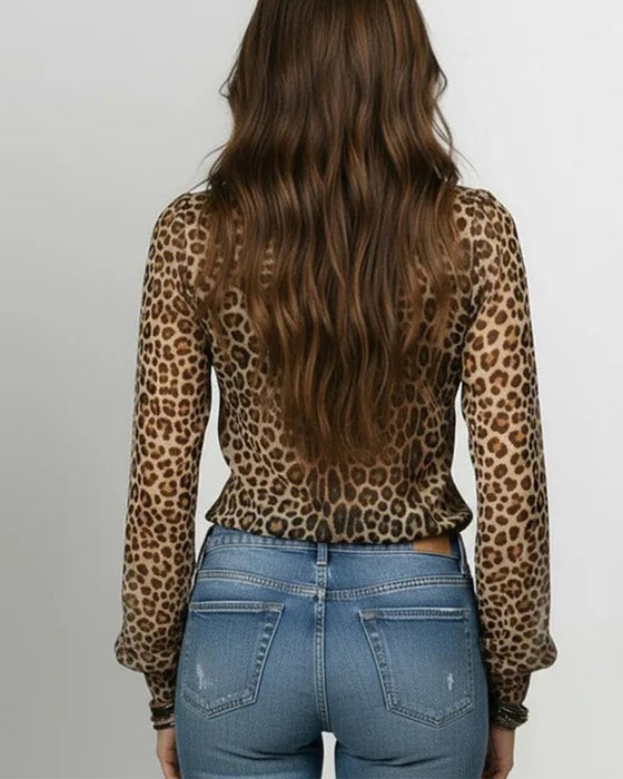 Bluse Rysjekrage V-Hals Leopardprint
