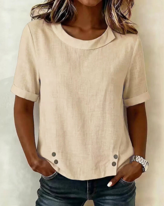 Bluse Kortsermet Uregelmessig Design Halsutringning