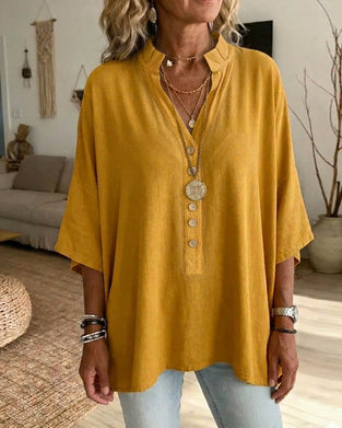 Bluse Ensfarget V-Hals Flaggermuserme