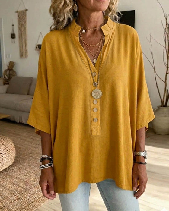 Bluse Ensfarget V-Hals Flaggermuserme
