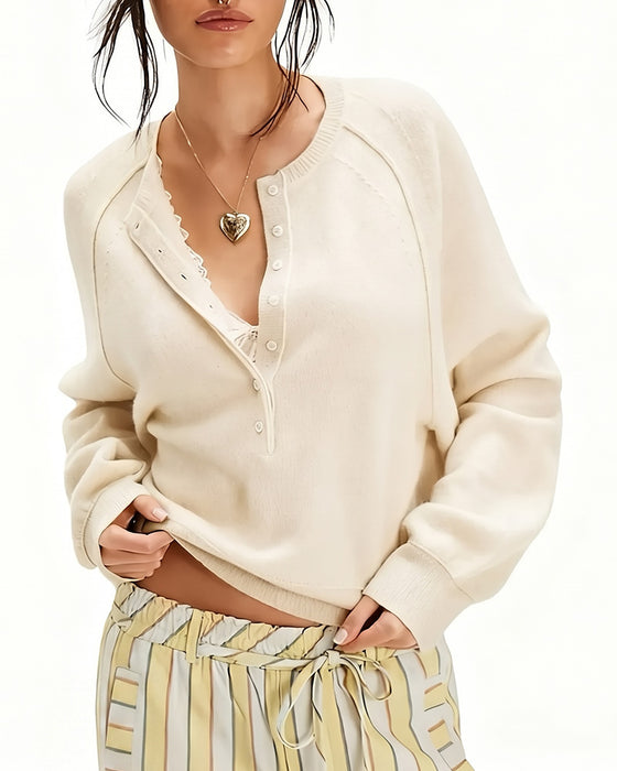 Pullover Henley Hals Strikket