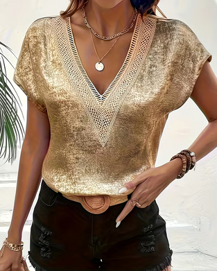 Bluse Hul Ut V-Hals Flagermusarme