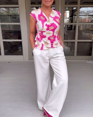 Tanktopp med trykk og plissert vri