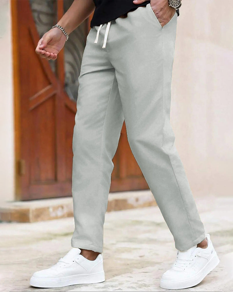 Herrer Bukse Ensfarget Snøre Slim Fit Croppet