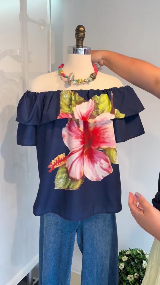 Bluse Blomstertrykk Off Shoulder