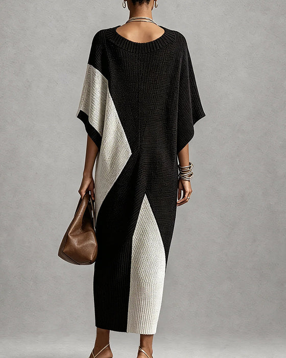 Sweater Kjole Fargeblokk V-Hals
