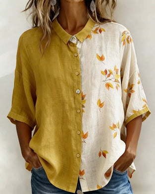 Skjorte Fargeblokk Lønnblad Trykk Lin