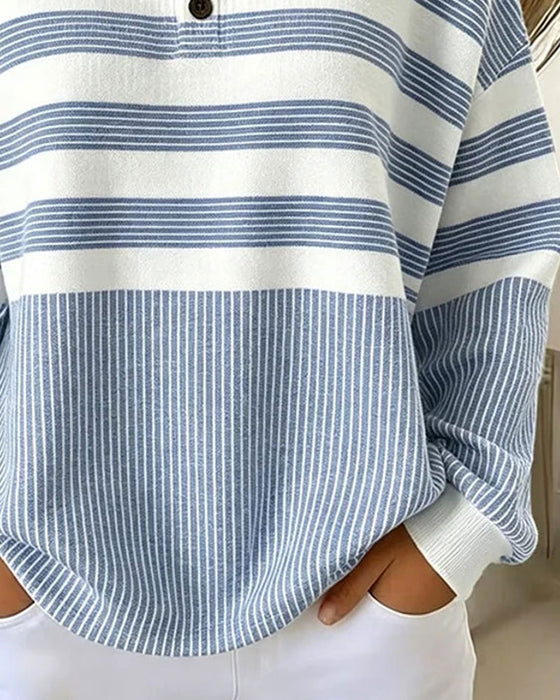 Sweatshirt Stripe Henley Hals Langermet