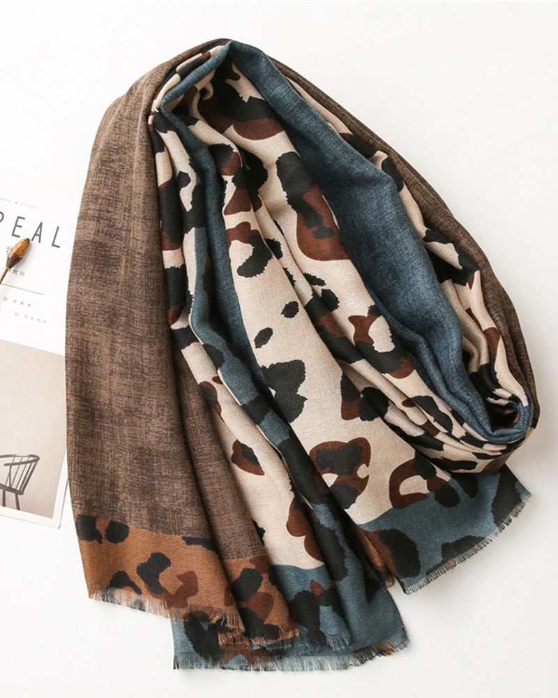 Dame Skjerf Leopard Lappeteppe Trykk Frynser Sjal