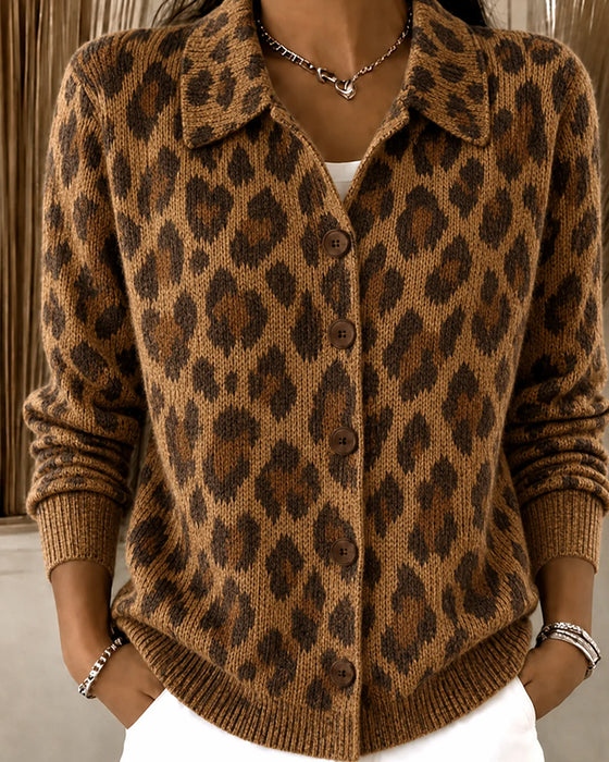 Cardigan Stilig Leopard Jakkeslag