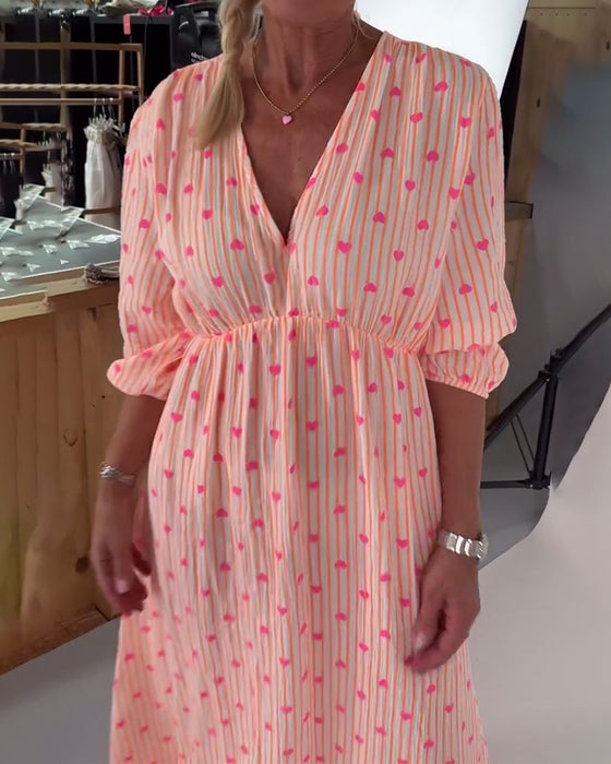Kjole Elegant V-Hals Hjertemønster