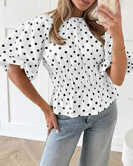 Bluse Prikket Off-Shoulder Midjekniping Boble Erme