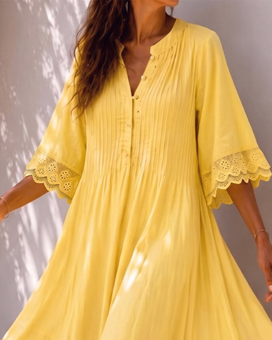 Kjole V-Hals Ruffle Rynket