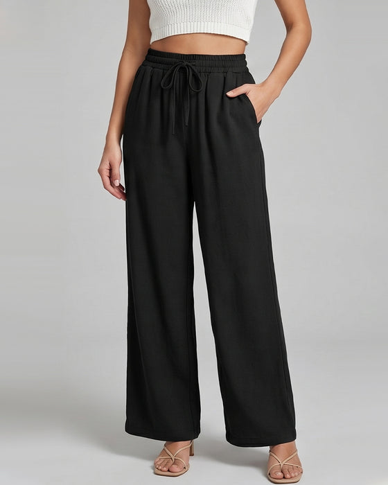 Bukser Elastisk Midje Bred Ben Knyte Casual