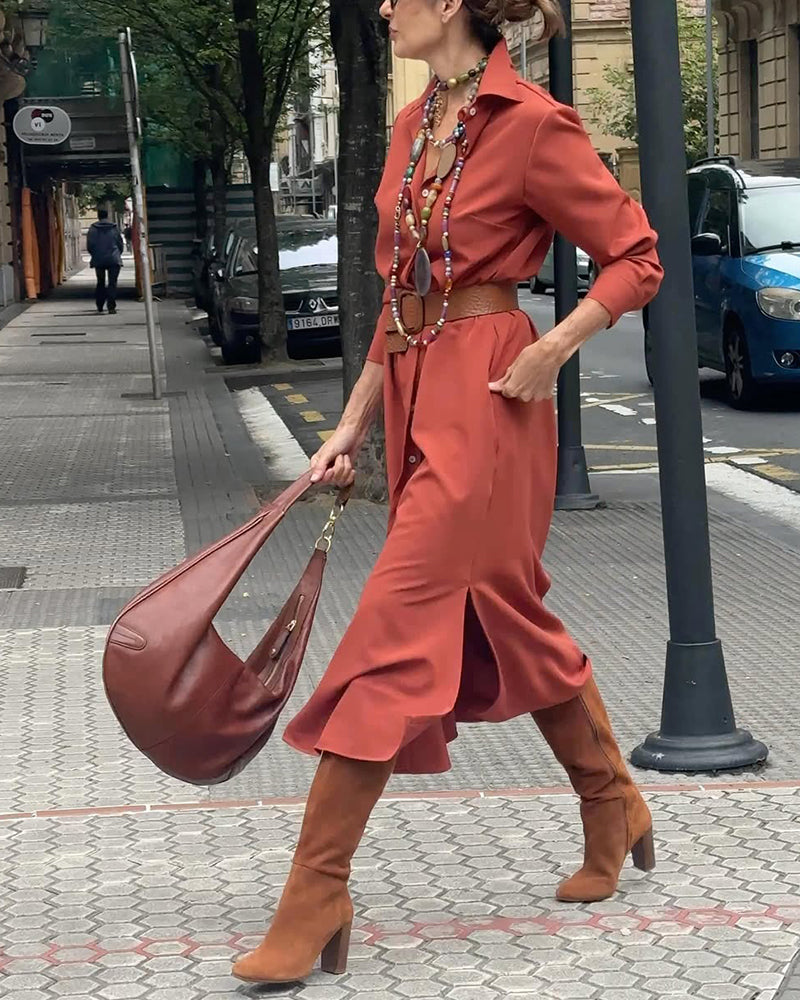 Kjole Med Splittet Hem Og Skjortestil