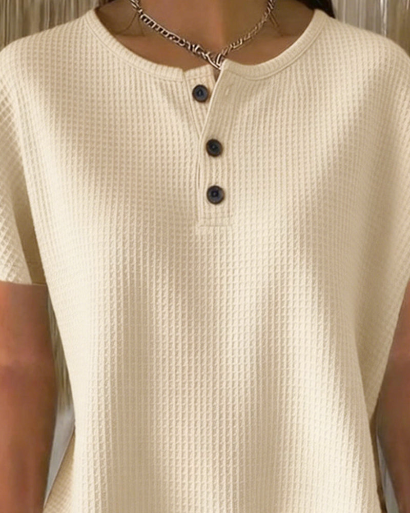 T-skjorte Knappet V-utringning Casual