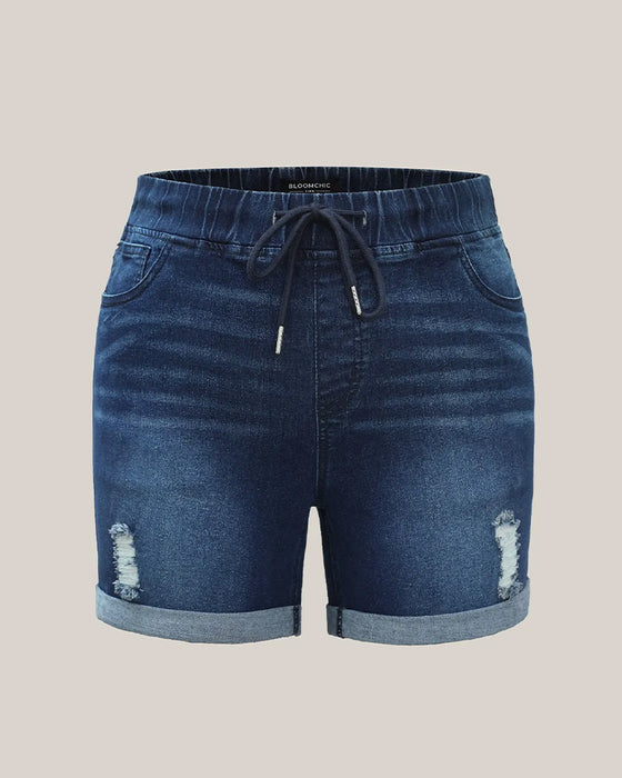 Shorts Elastisk Midje Revne Jeans