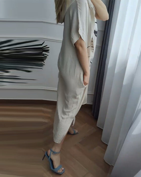 Kjole med Hette Mønstret Løs Passform