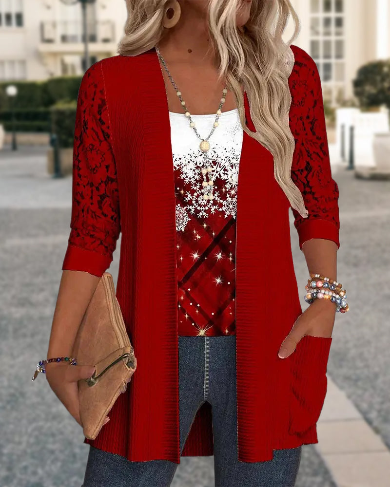 Strikket Topp Med Trykk I Falsk Todelt Design