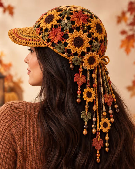 🍂 Dame Håndlaget Heklet Høst Baseballcaps