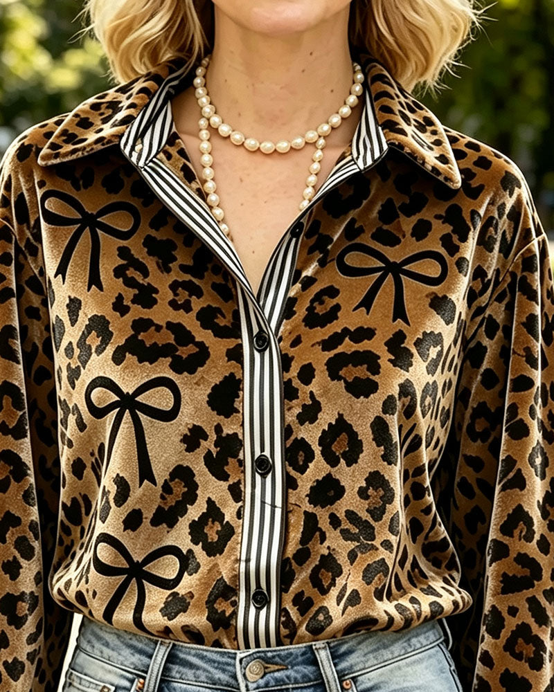 Bluse Leopard Trykk Sløyfe