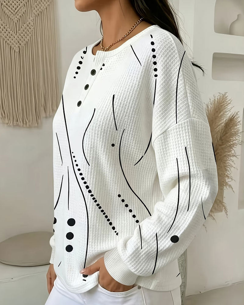 Topp Abstrakt Trykk Vaffel Henley