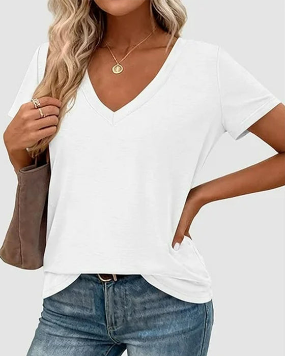 T-Skjorte Pullover V-Hals Solid