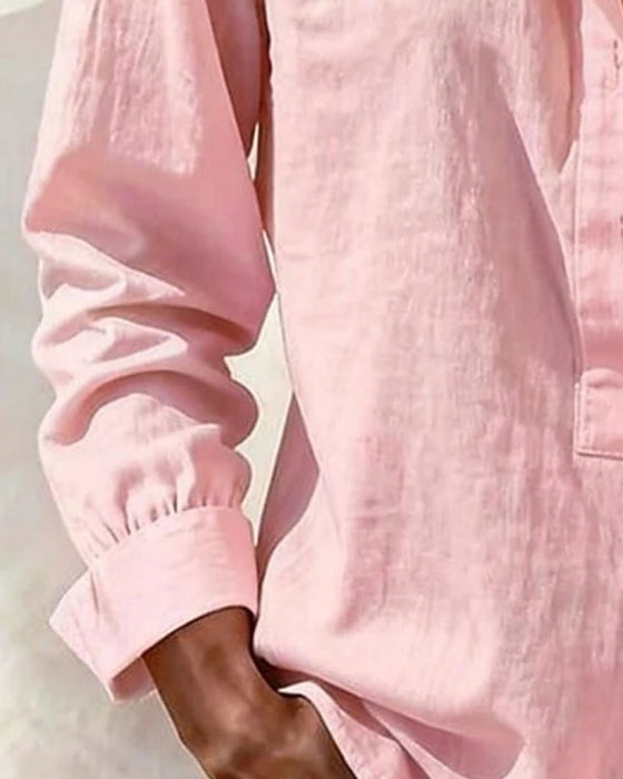 Oppknappet Ensfarget Bomulls- Og Linbluse