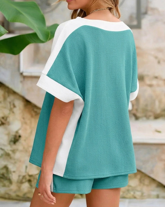 Set Fargeblokk Kort Erme Shorts Avslappnet