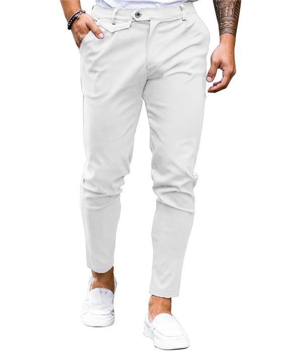 Bukser Solid Farge Knapp Foran Slim Fit Avslappet