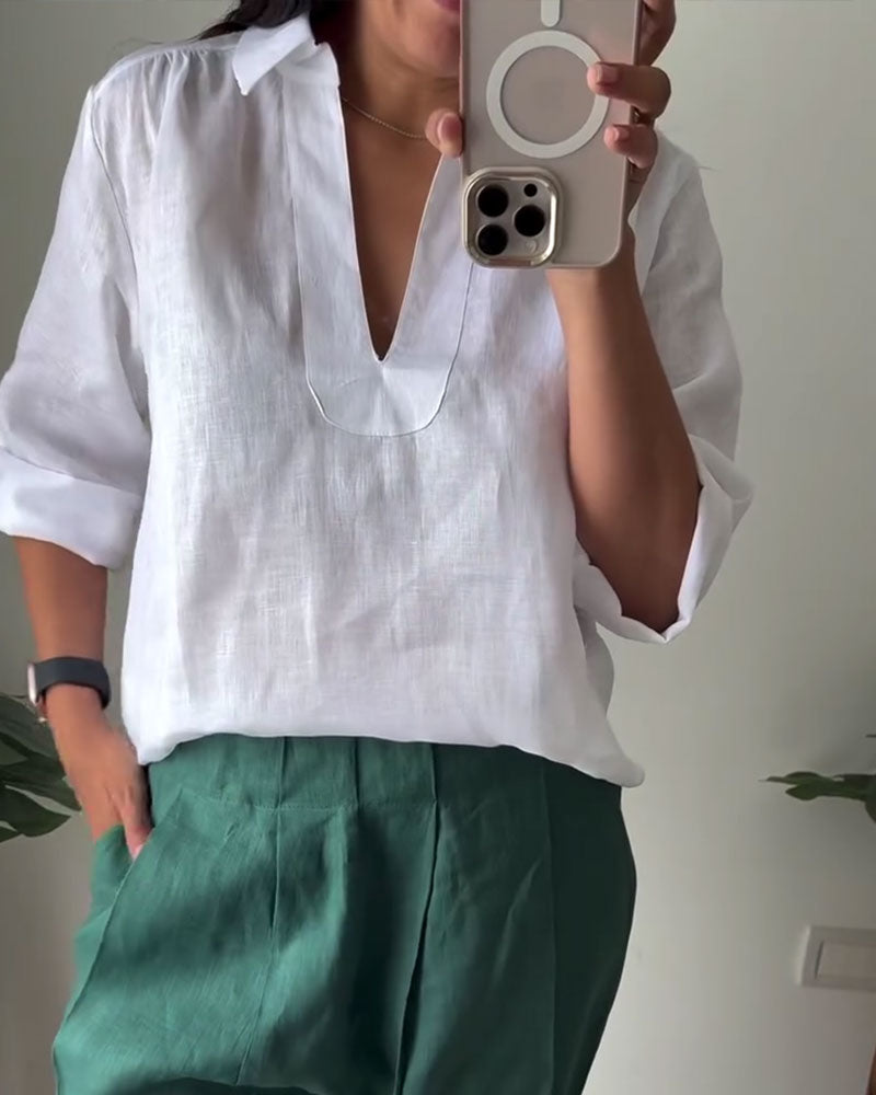 Bluse Med Krage I Bomull-Lin