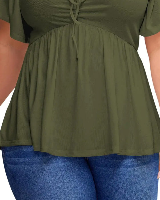 T-Skjorte Large Size Square Neck Bubble Sleeve