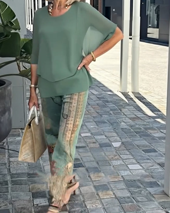 Set Fashion Trykte Rette Bukser