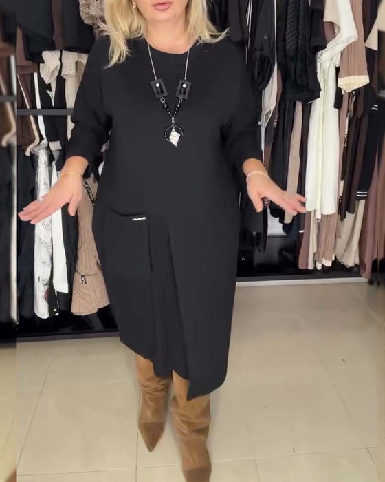 Kjole Rund Halsringning Løstsittende Ensfarget