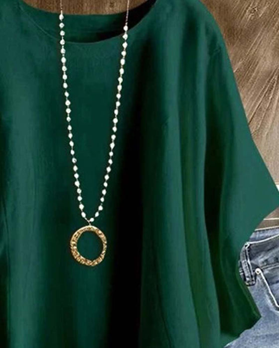 Bluse Rundhalset Ensfarget Flagermuserme