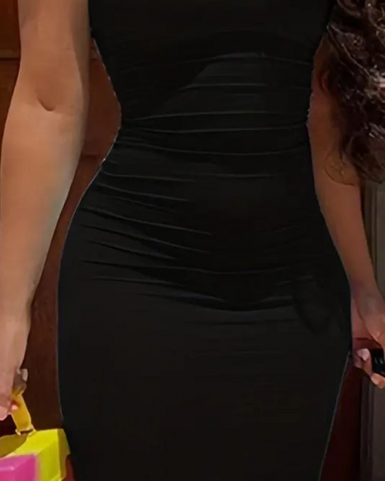 Kjole Ensfarget Ermeløs Mote Bodycon
