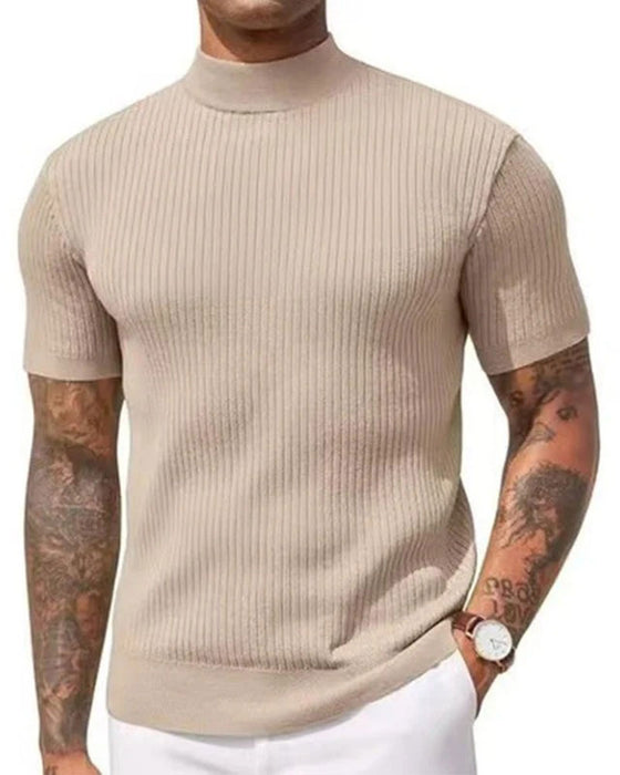 T-Shirt Mock Neck Herre Kort Erme