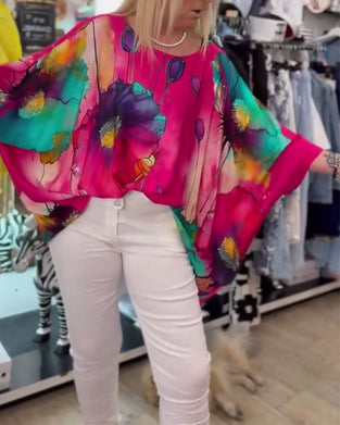 Bluse Flagermuserme Halvermet Trykk
