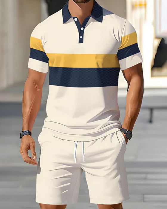 Set Stripet Polo Herre Shorts