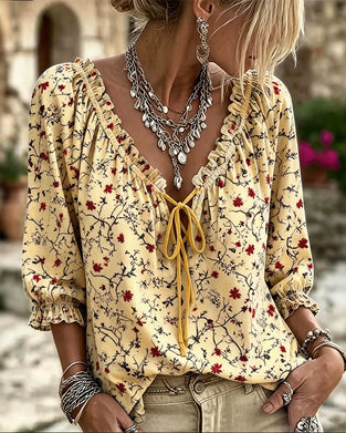 Bluse Liten Rød Blomst Blomstrende Slips